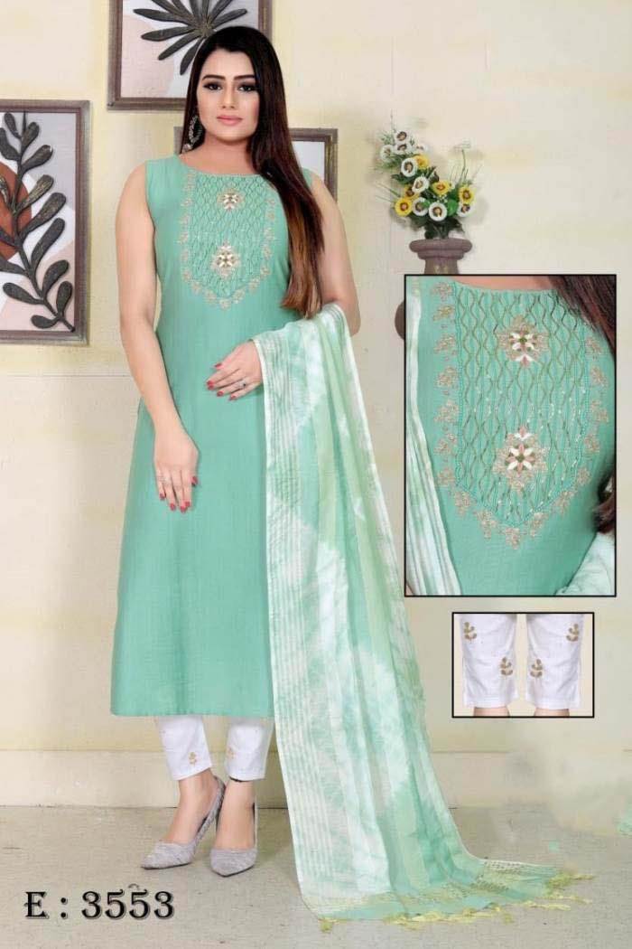 Rama Green Rayon Printed Long Gown Style Kurti  TDO Australia