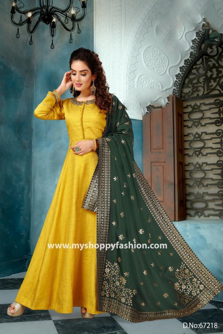 Yellow Color Faux Georgette With Embroidery Work Gown Anarkali Suit –  Joshindia