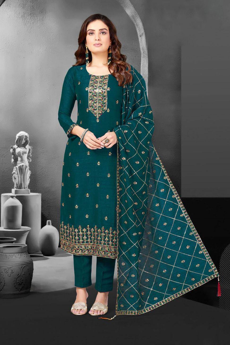 Buy Peacock Blue Crepe Embroidered Suit | Punjabi Patiala Suits