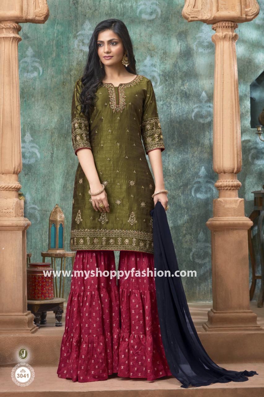 Buy Green Cotton Satin Party Punjabi Suit : 96873 -