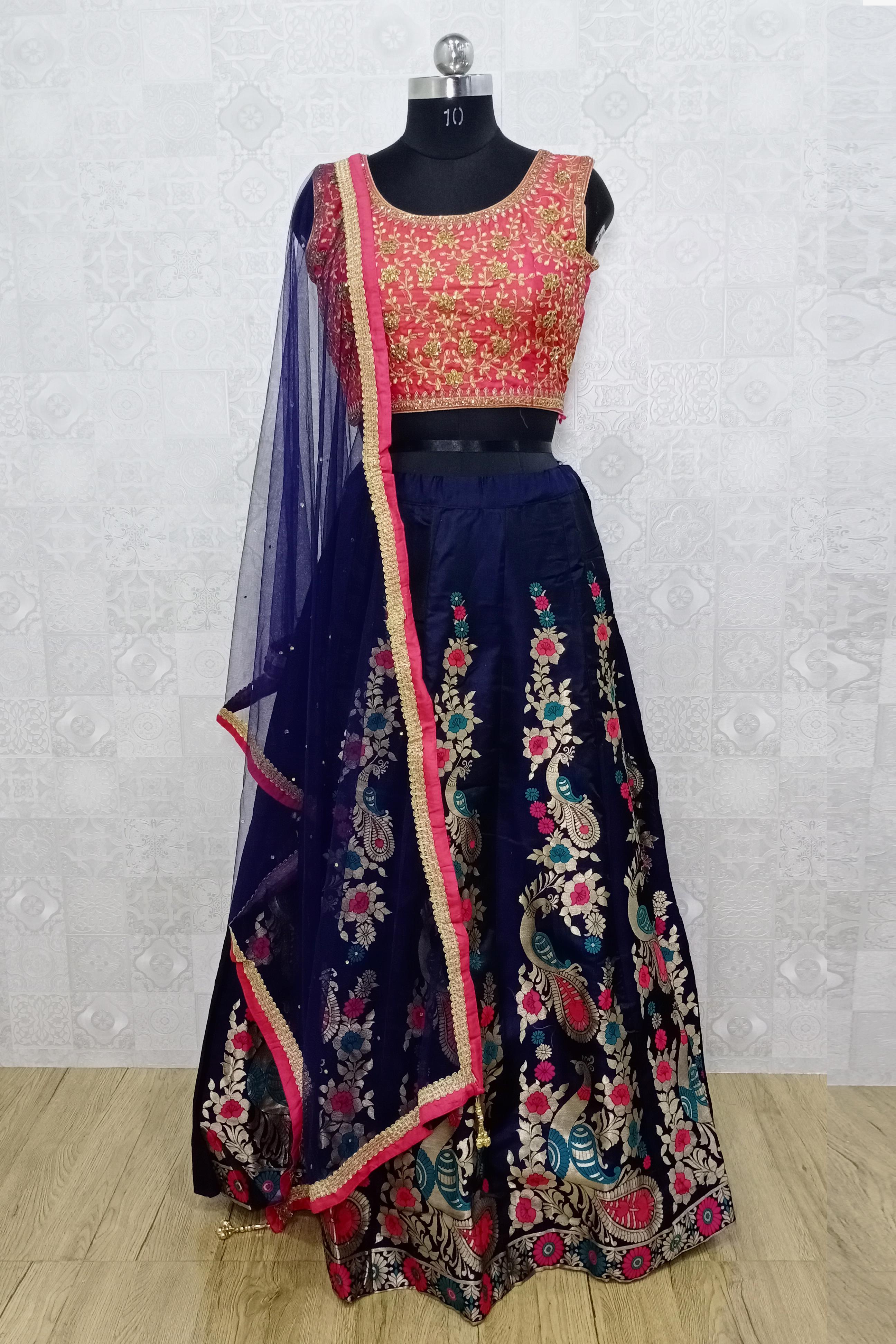 Navy Blue Anarkali with Mustard Dupatta - ANJU SHANKAR LABEL