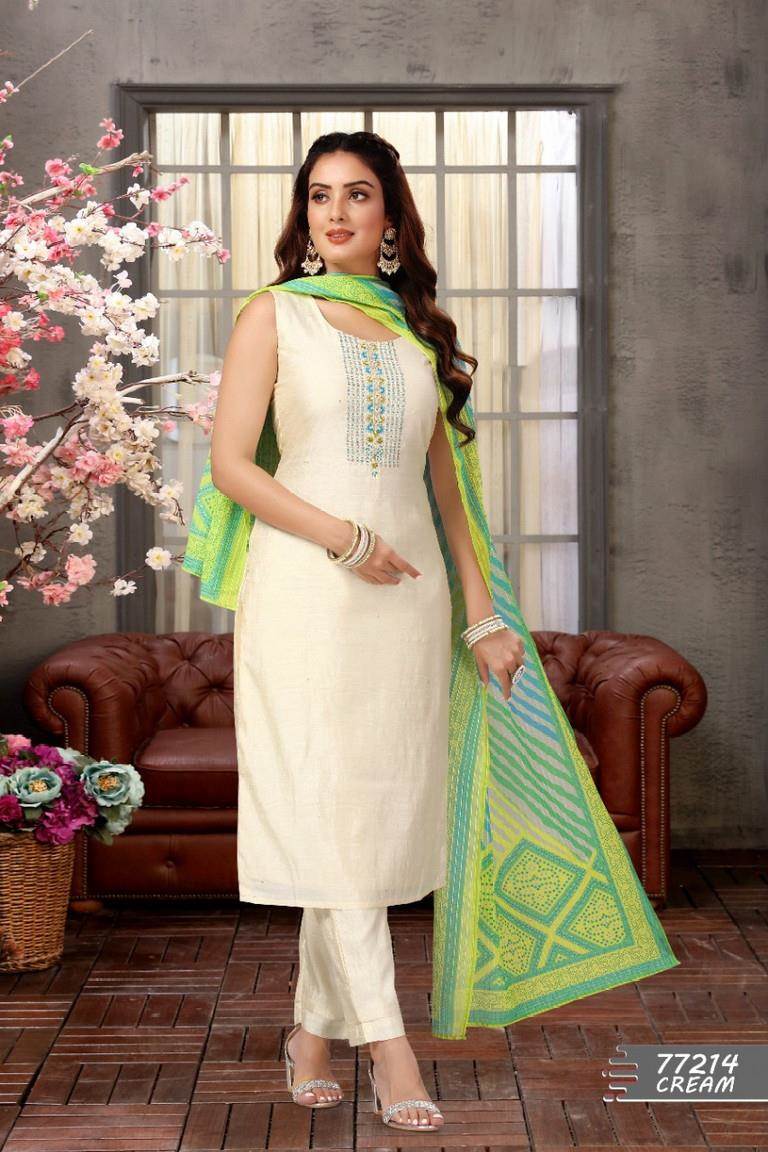 Cream cotton plain kurti - Pakiza Design - 993128