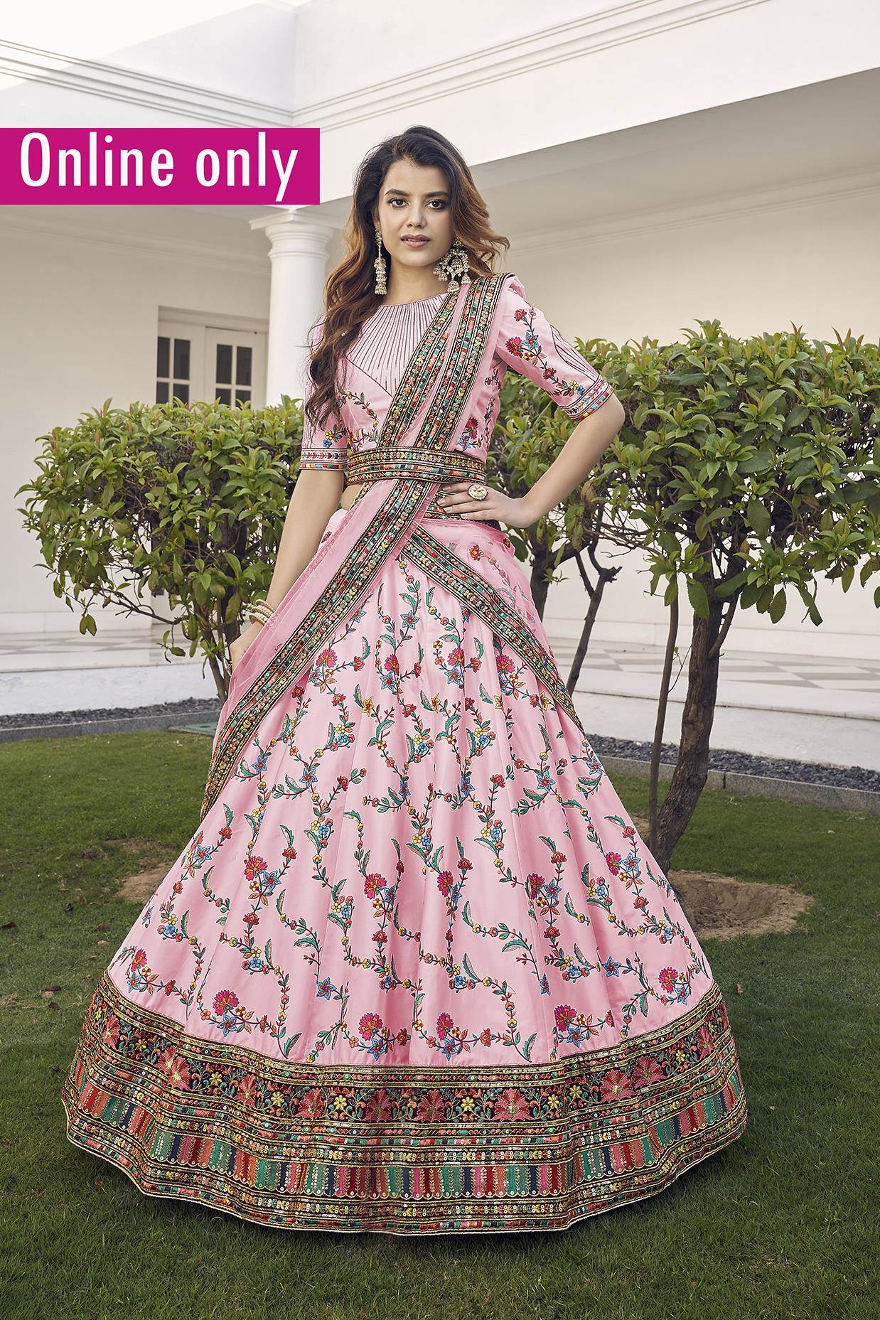 Leher Optical Embroidered Lehenga Set with Belt - Osaa by Adarsh