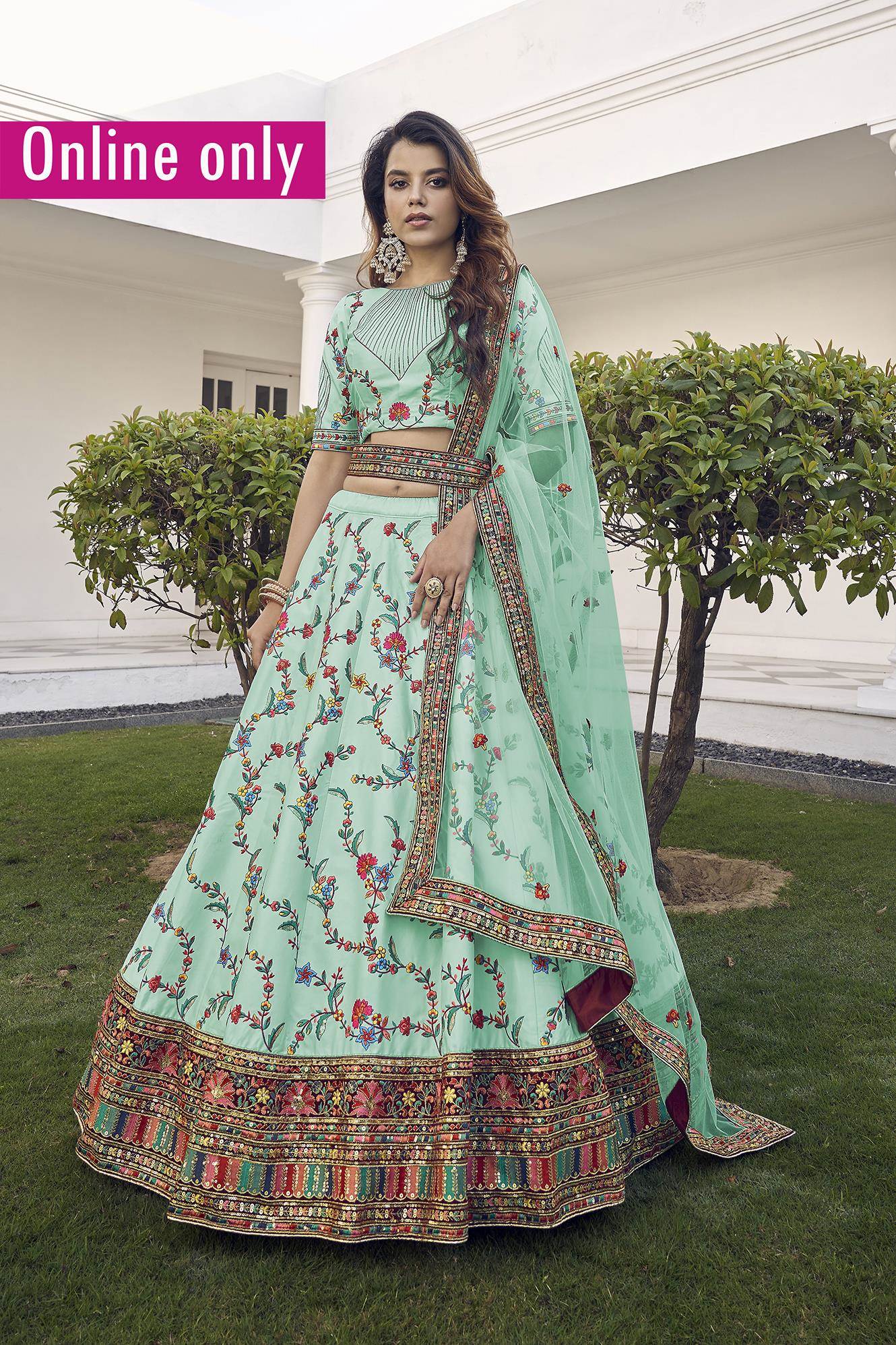 Ravishing Green Colour Embroidery Worked Designer Lehenga Choli For Mehendi  Function – Kaleendi