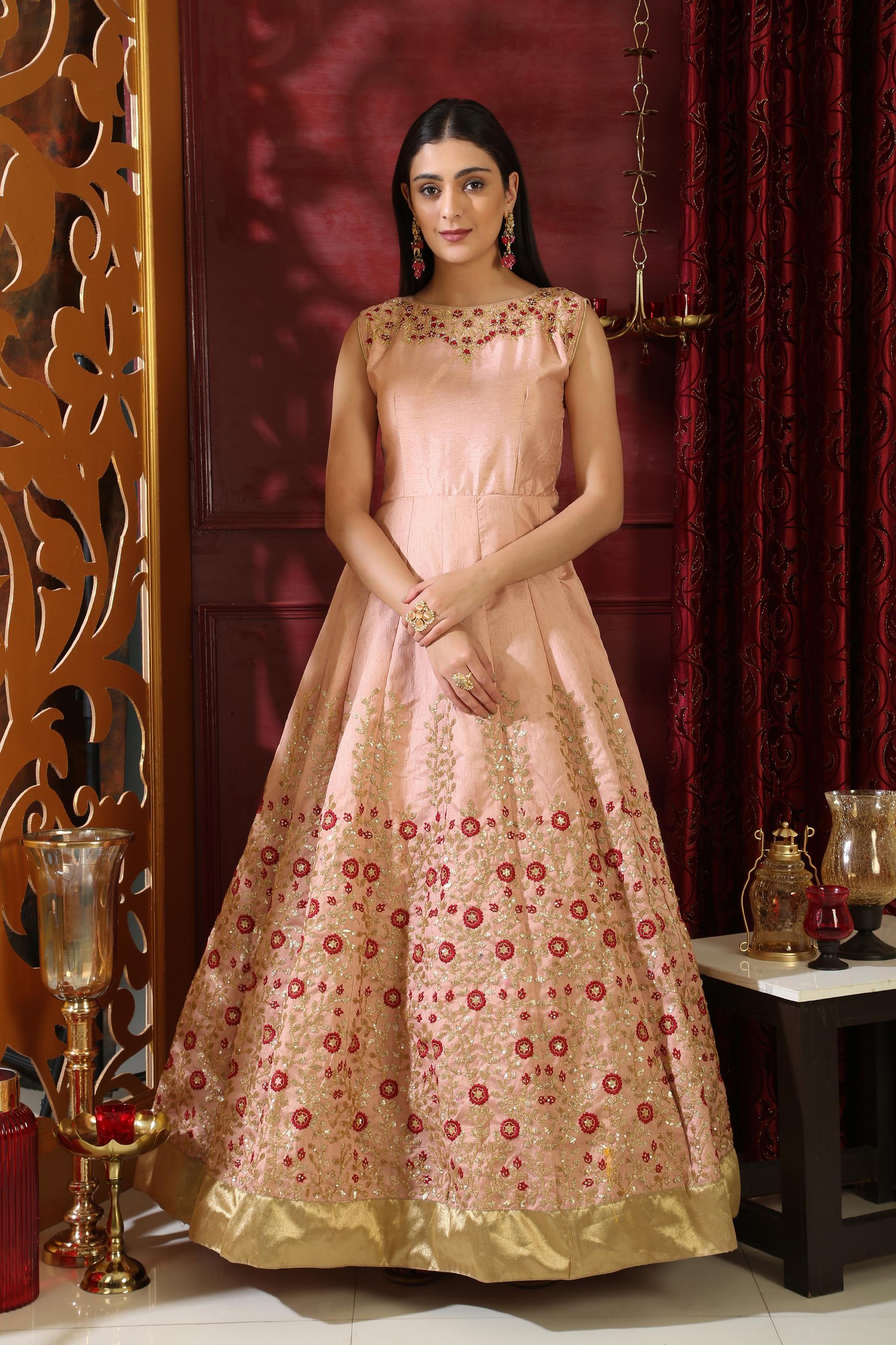 peach colour gown