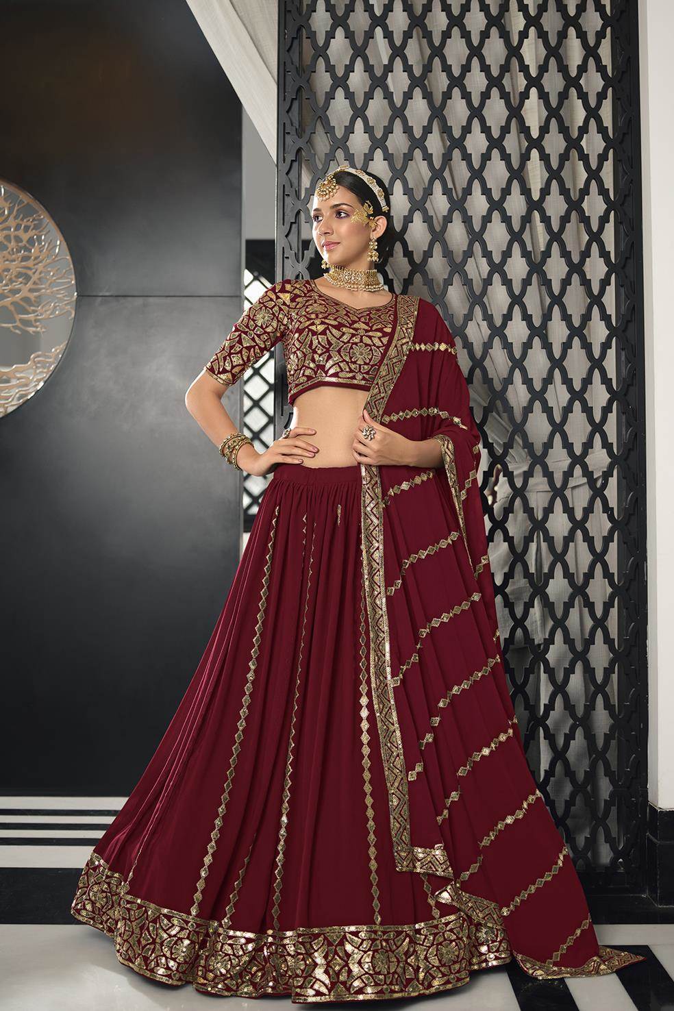Vanila Cream and Maroon Lehenga Choli – MySilkLove