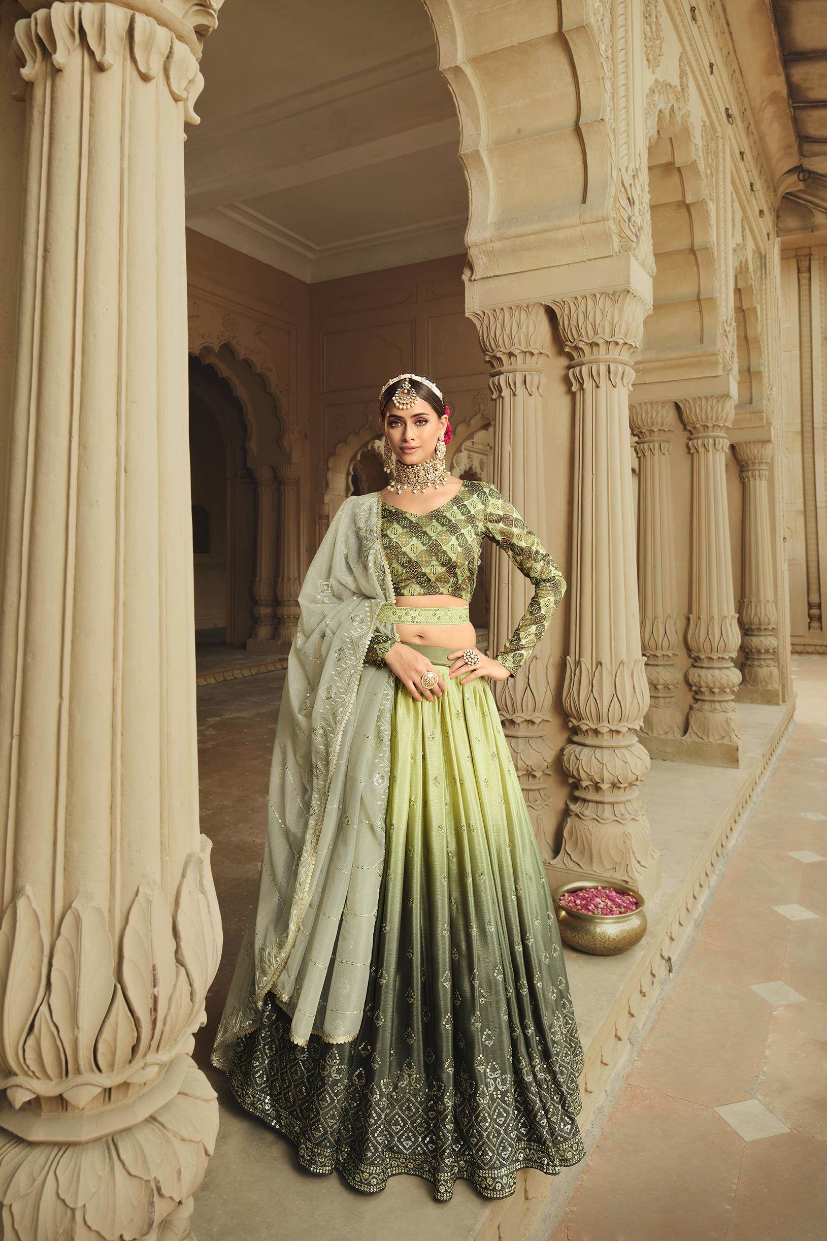 Chiffon Fabric Mehendi Green Color Casual Wear Sensational Printed Saree