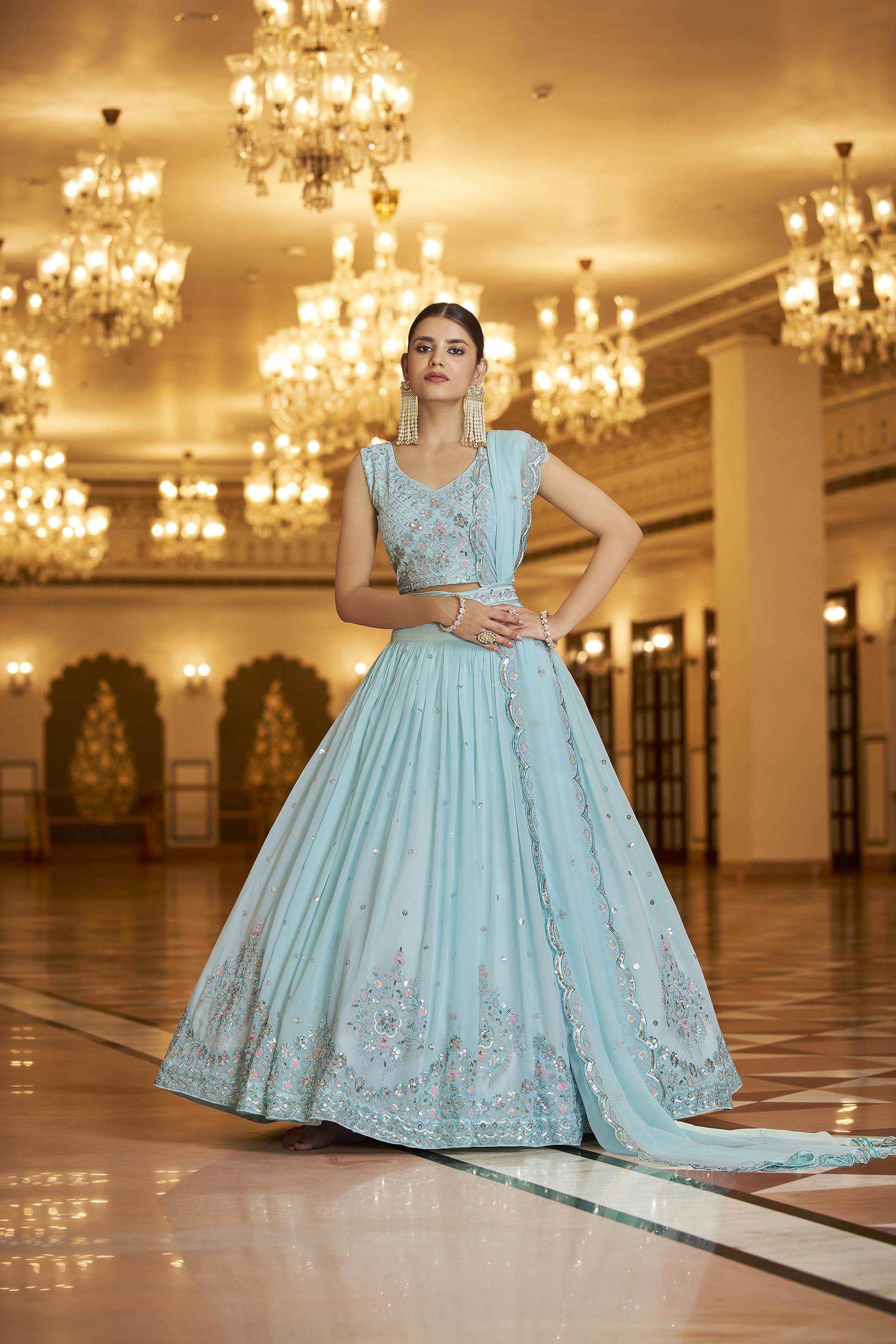 Powder Blue Georgette Dress – Tirumala Designers