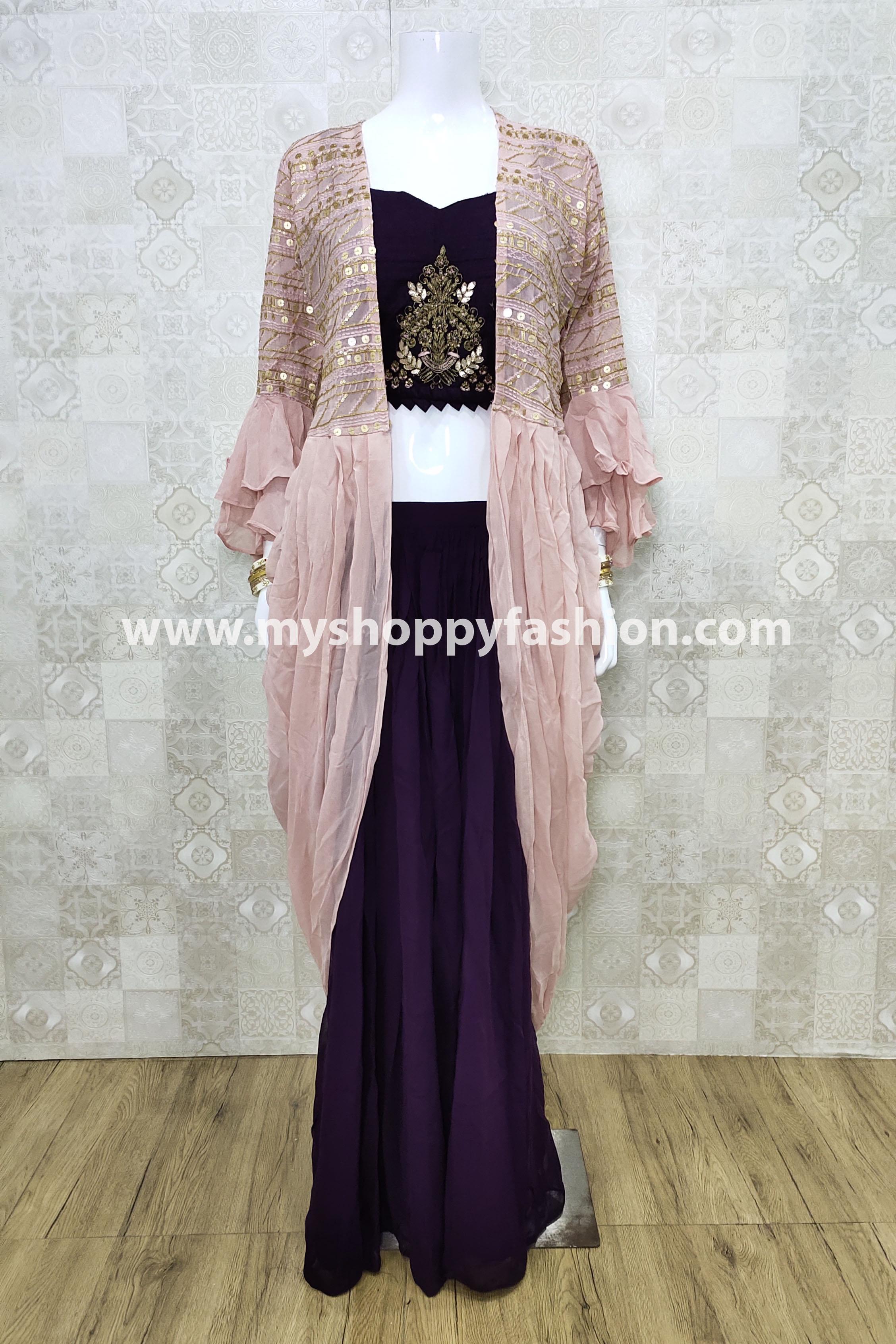 Pink and Wine Color Combination Party Wear Indo Western MY