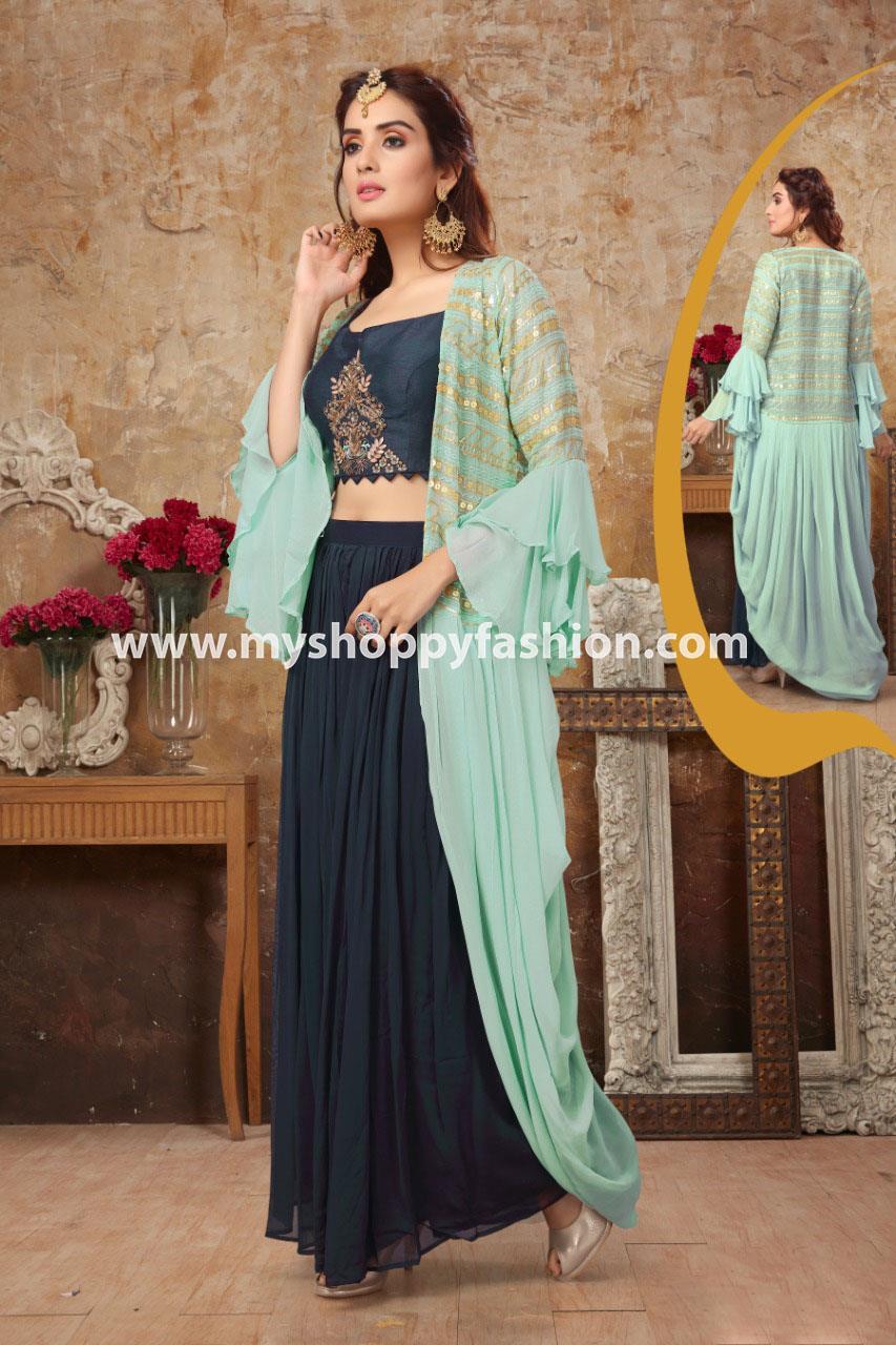 Sky Blue and Navy Blue Color Combination Party Wear Indo-Western ...