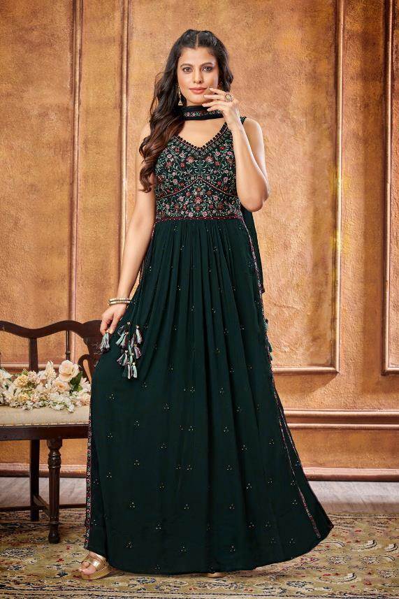 Green indo western gown for girl