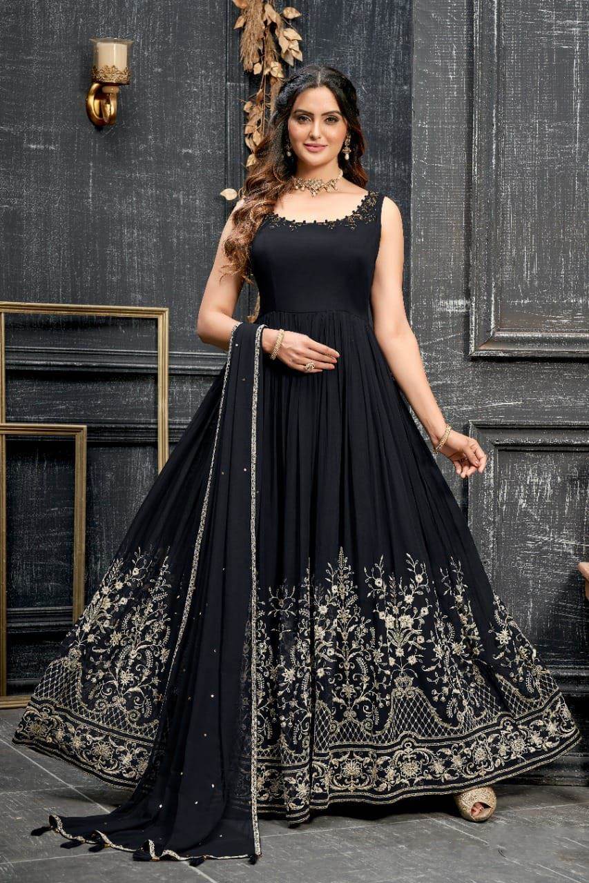 Black Premium Designer Gown For Women - Lotus Lehenga Choli