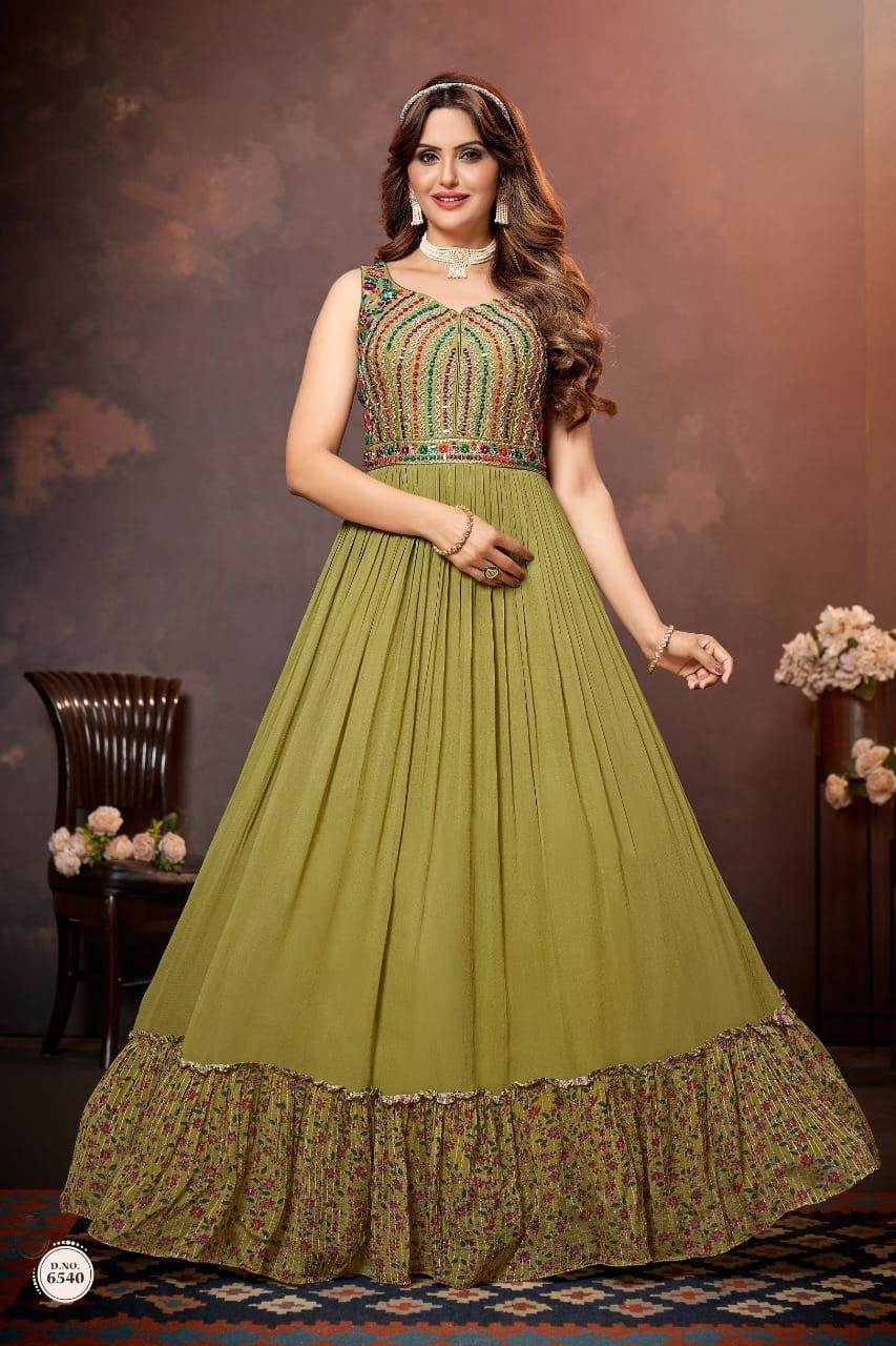 Luxury Mehndi Green Gown Style Pakistani Wedding Dress – Nameera by Farooq