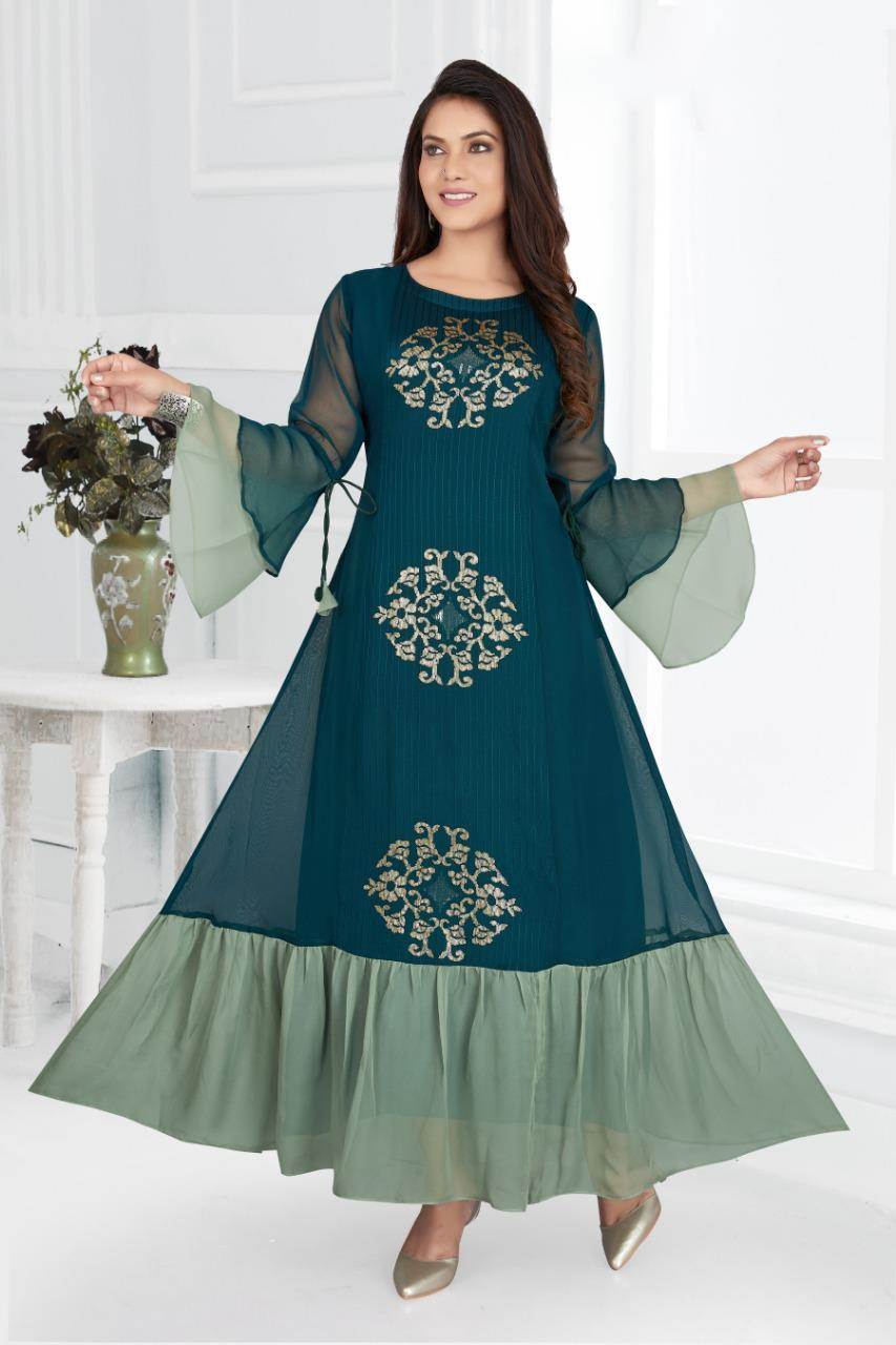Buy Girls Green & White Pure Cotton Chikankari Anarkali Kurti and Leggings  online | Looksgud.in