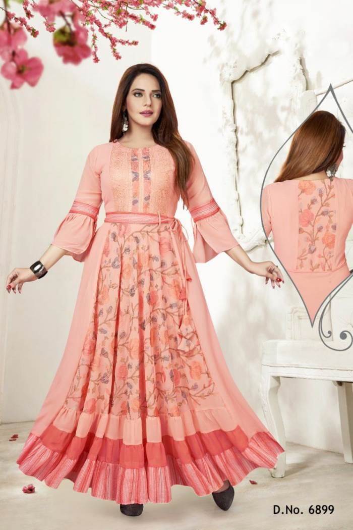 Peach Gown With Dupatta For Women - Evilato Online Shopping