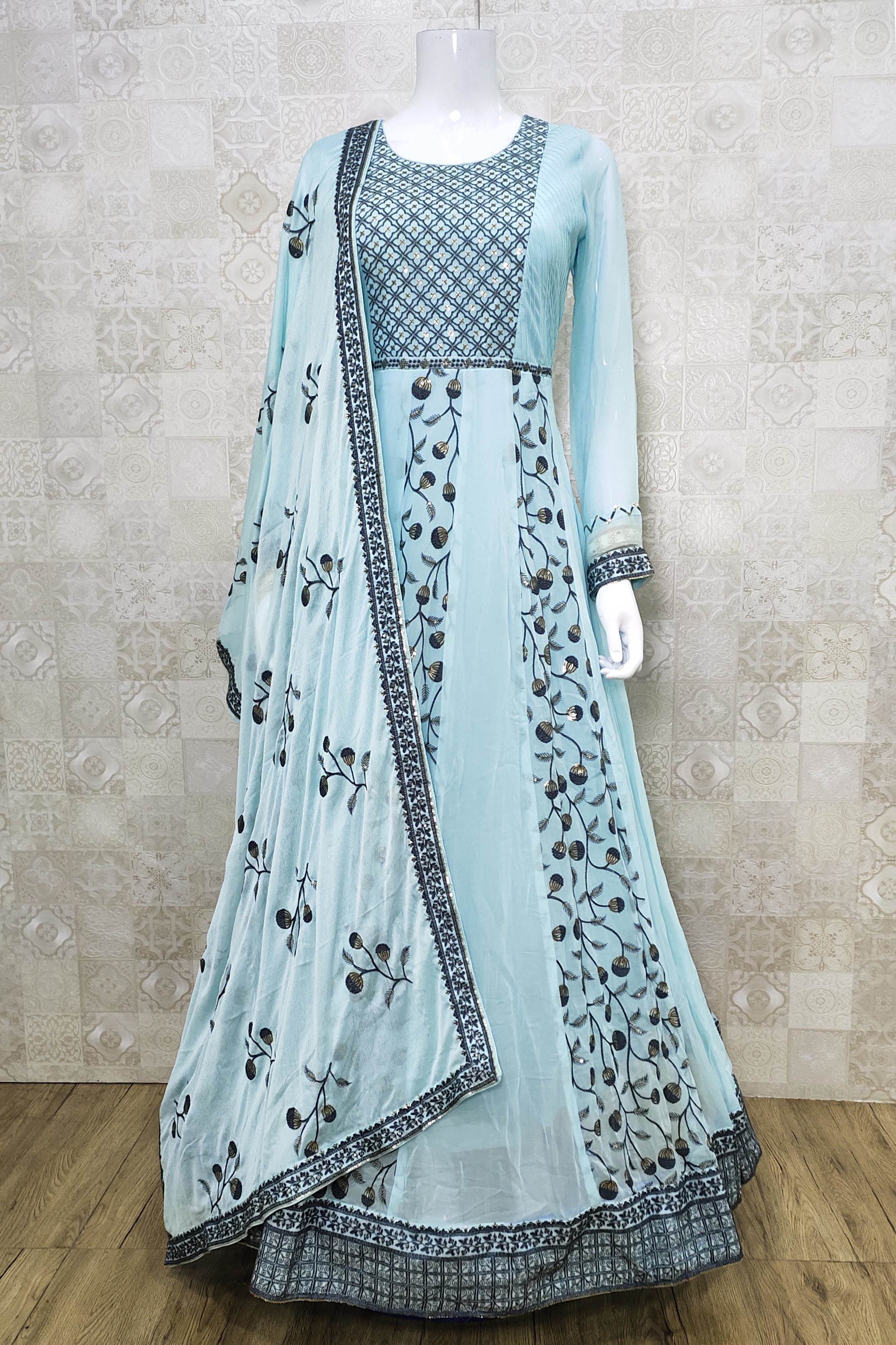 Sky Blue Color Party Wear Gown With Dupatta :: MY SHOPPY LADIES WEAR