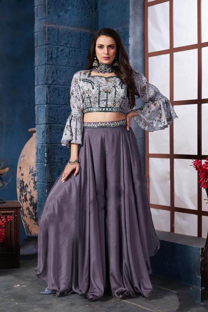 Grey Color Party Wear Plazo Suit With Dupatta :: MY SHOPPY LADIES WEAR