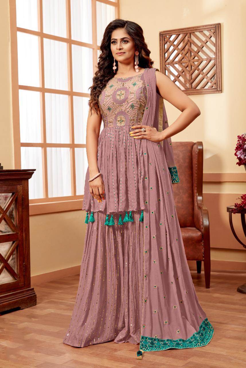 Buy Indian Gown | Peach Tie Dye Sequence Embroidery Bollywood Gown