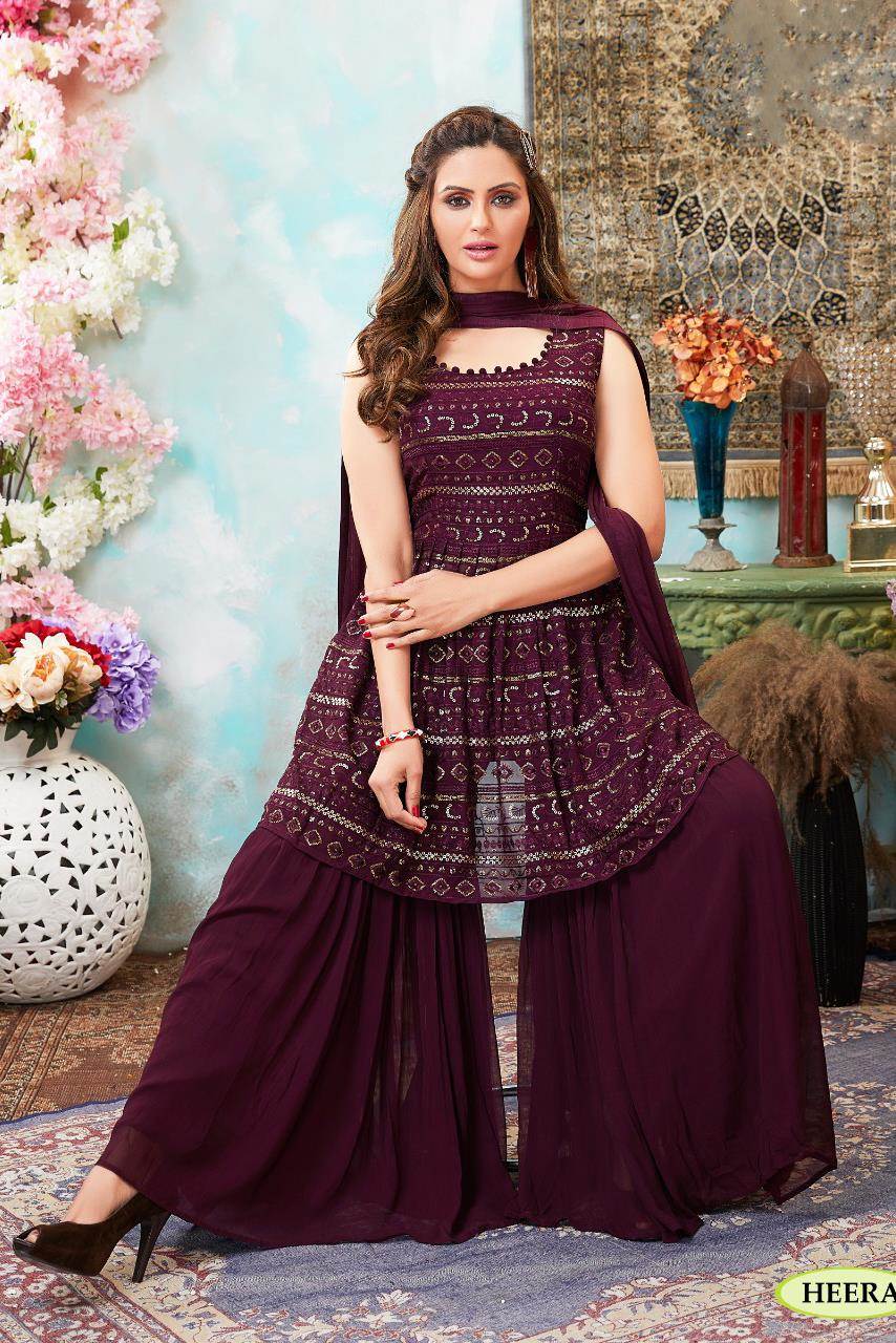 Wine Chinon Zari and Sequin Embroidered Suit Set at Soch