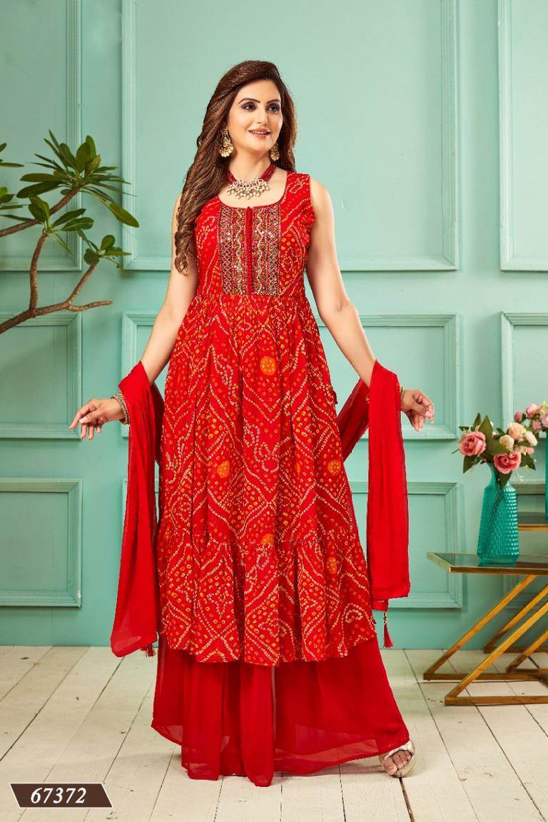 Hot Red Colour Woolen Suit With Self Woven Embroidery Known For Its