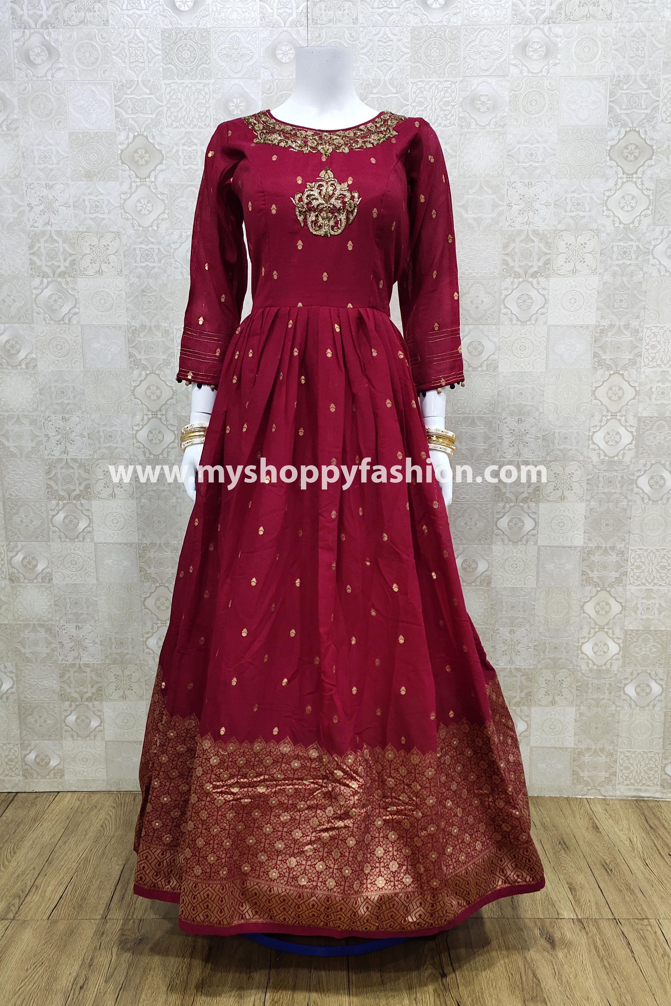 Rani Pink Festive Wear Readymade Gown With Dupatta In Embroidery Work