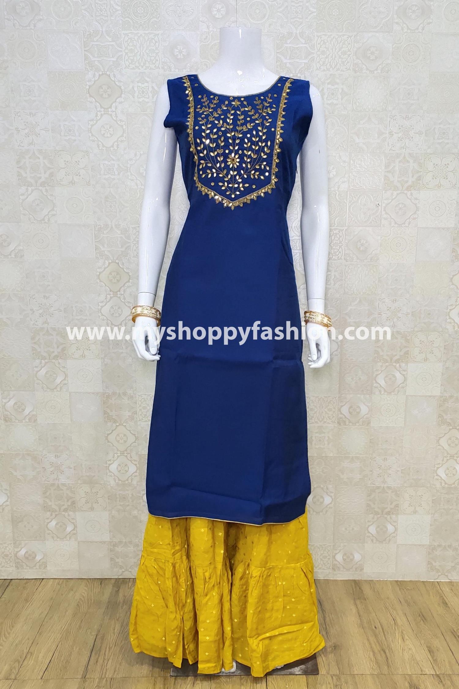 Blue and Yellow Color Combination Gharara Suit With Dupatta :: MY ...