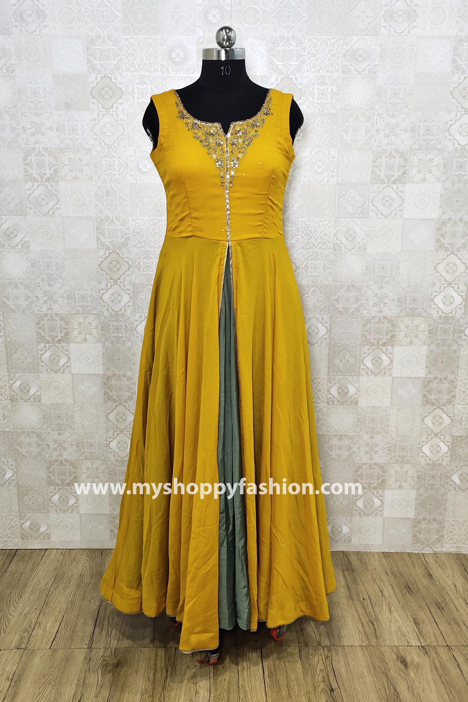 Printed Yellow Gown With Dupatta main image 0