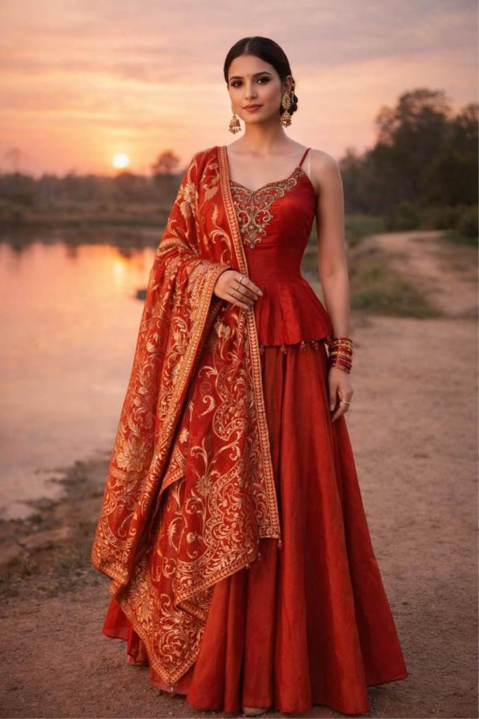 Rani color Plazo suit dress with Heavy dupatta