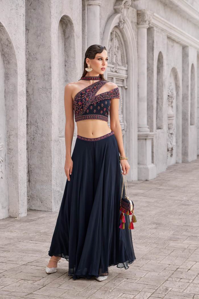 Blue Color Party Wear Designer Plazo Suit