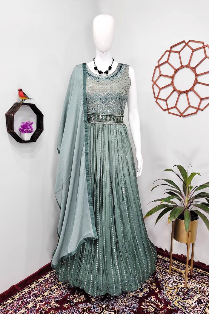 Grey Color Party Wear Designer Gown