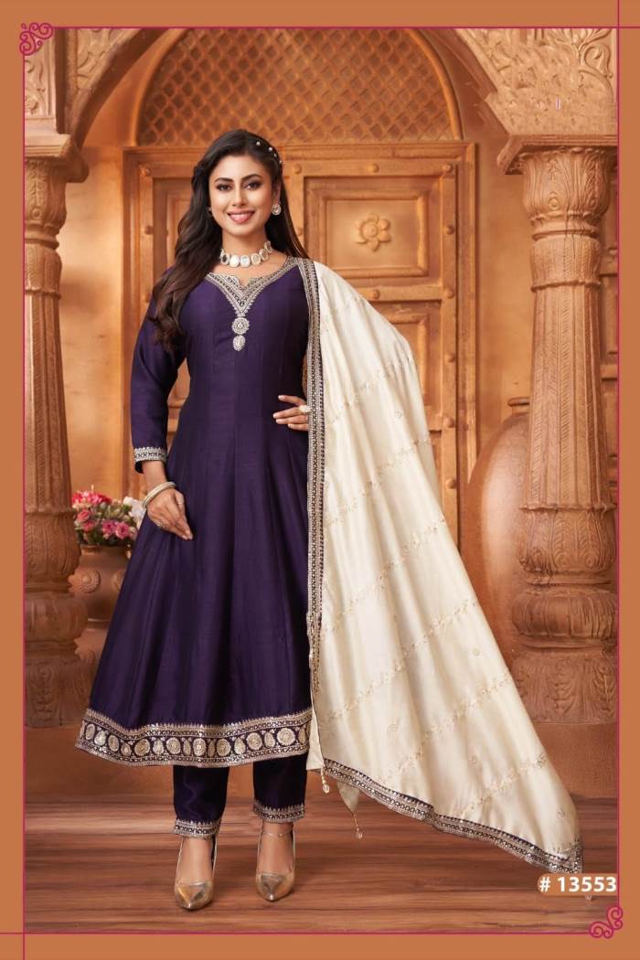 Purple Color Party Wear Designer Straight Long Suit