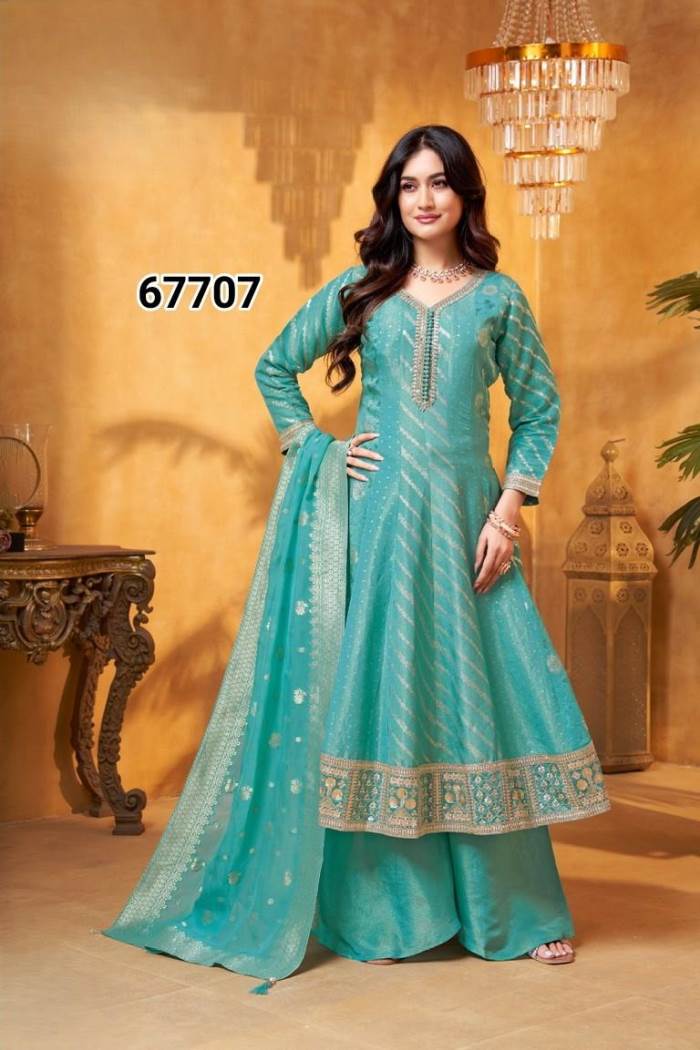 Sky Blue Color Party Wear Designer Plazo Suit