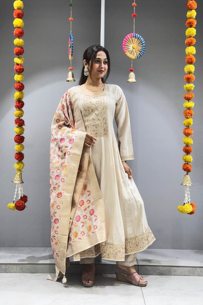 Cream color Festive collection Anarkali Dress