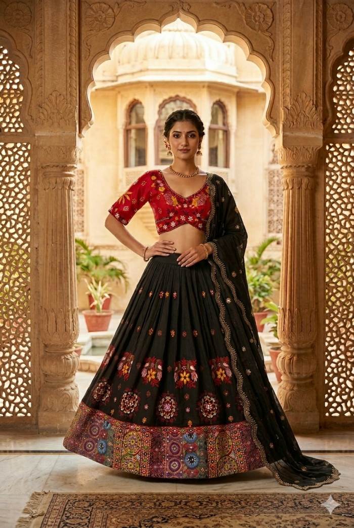 Red and Black Color combination Navratri Chaniya choli