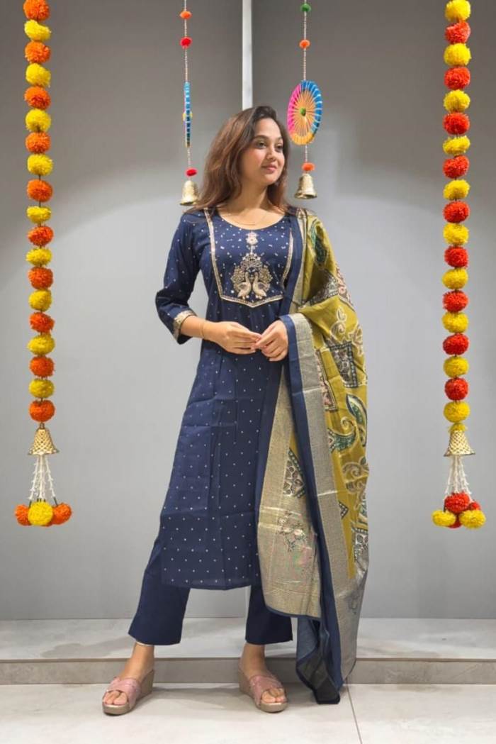 Navy Blue Color Party Wear Designer Pent Suit