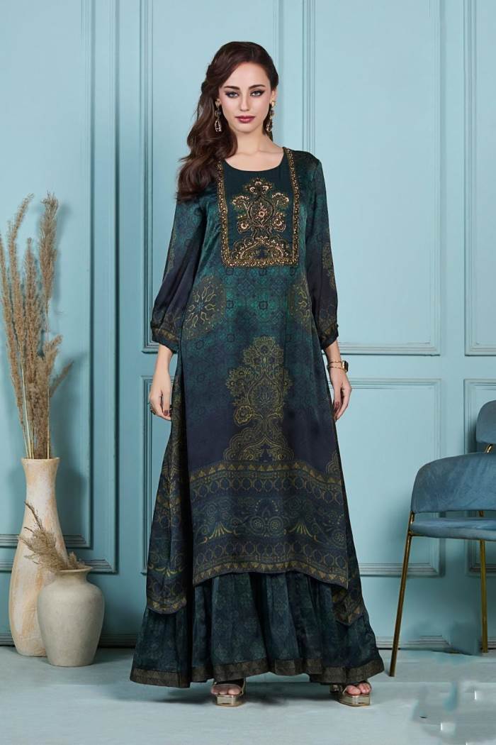 Green Color Party Wear Designer Gown Kurti