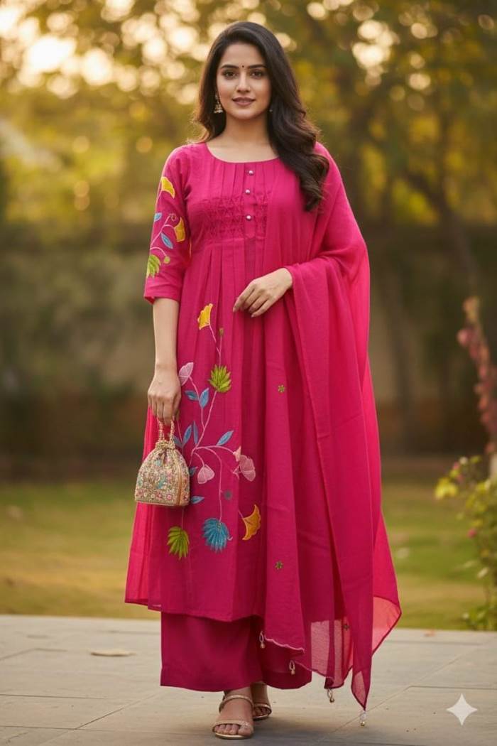Rani color Designer Anarkali style dress