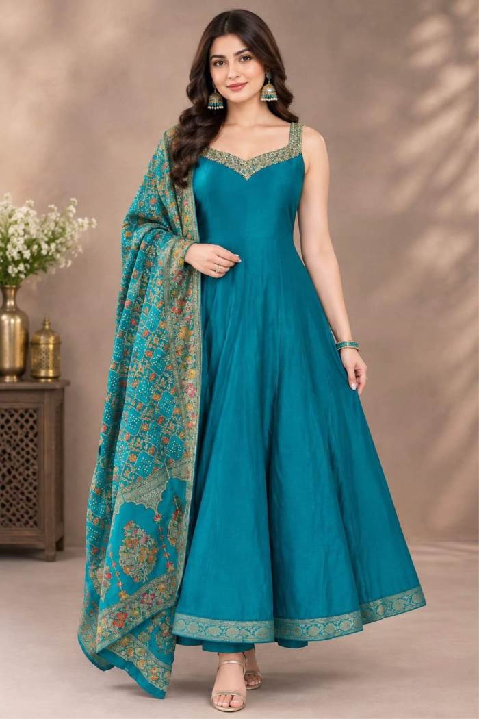 Rama Color Party Wear Designer Anarkali Dress