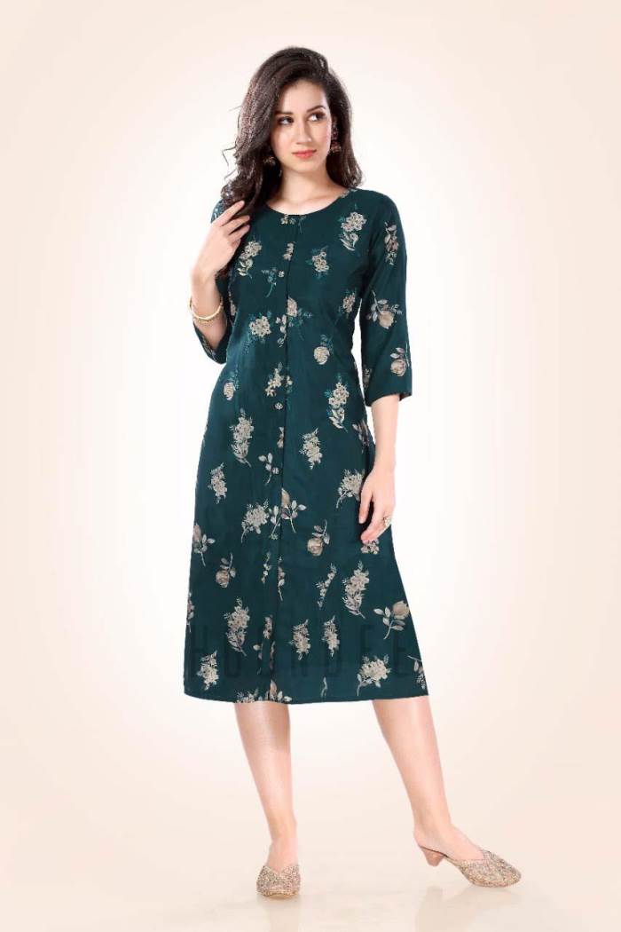 Peacock Blue Color Casual Wear Straight Kurti