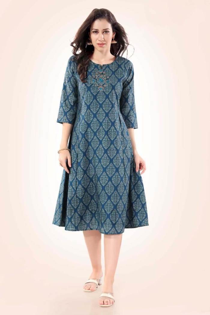 Peacock Blue Color Casual Wear Straight Kurti