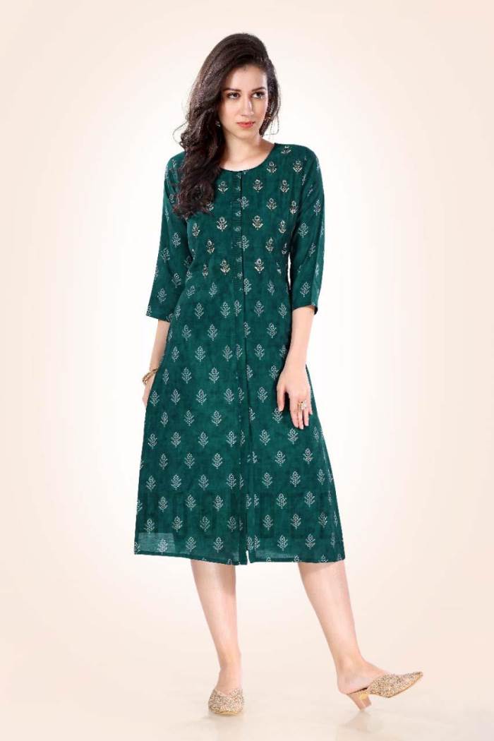 Peacock Blue Color Casual Wear Straight Kurti