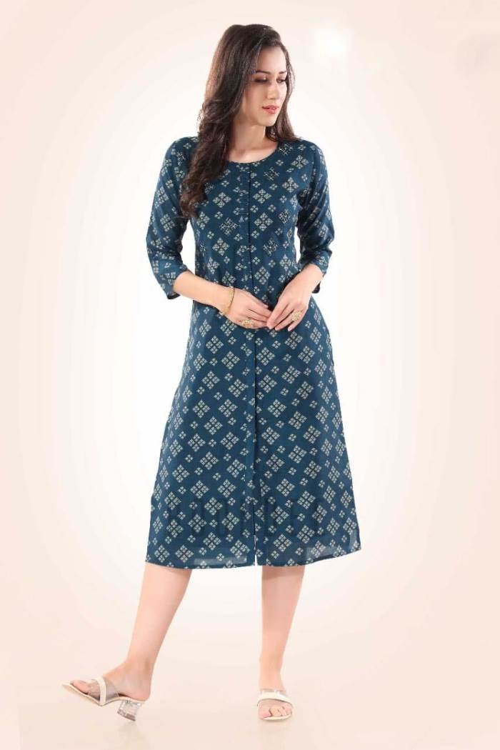 Peacock Blue Color Casual Wear Straight Kurti