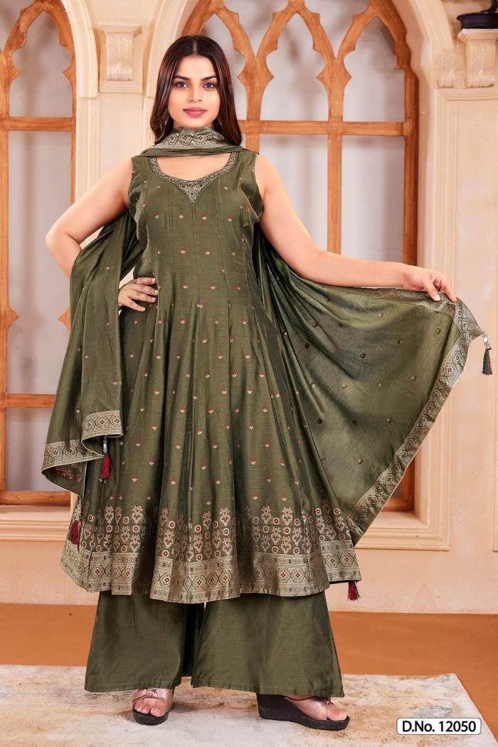 Mehndi Color Party Wear Designer Anarkali Suit