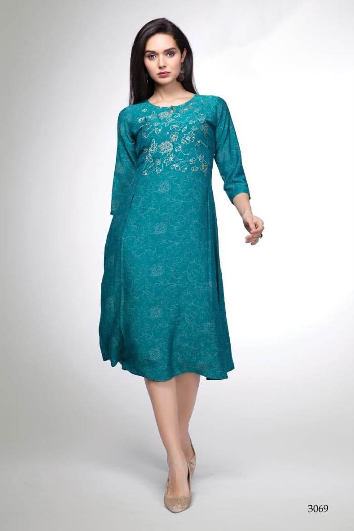 Rama Color Party Wear Designer Gown Kurti
