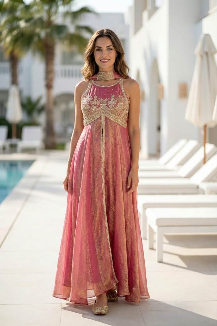 Peach Color Designer indo-Western Outfit