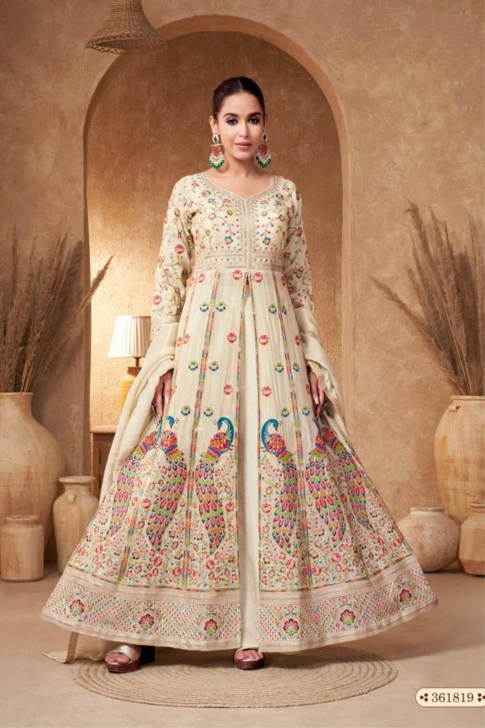 Cream Color Party Wear Designer Anarkali Suit