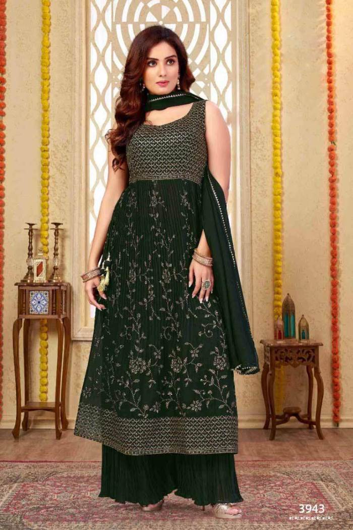 Green Color Party Wear Designer Indo-Western Plaazo Suit