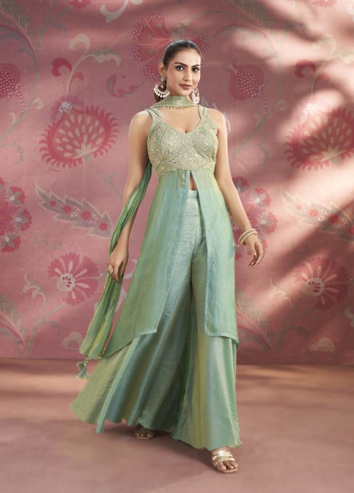Sea Green Color Designer indo-Western Outfit