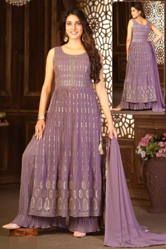 Purple Color Party Wear Designer Indo-Western Plaazo Suit