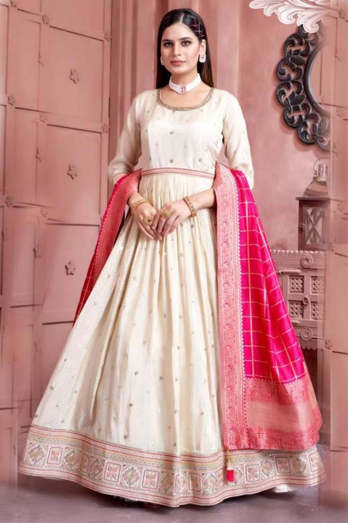 Cream Color Party Wear Designer Gown